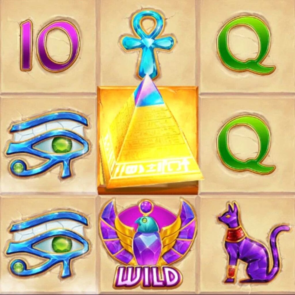 Screenshot of Gems of Giza online slot game slot symbols.