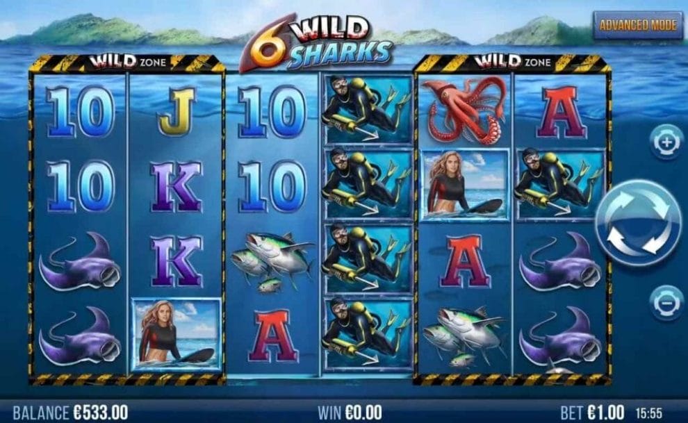 Gameplay in online slot 6 Wild Sharks by 4 The Player