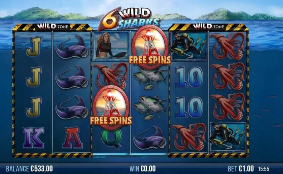 Free spins symbols in online slot 6 Wild Sharks by 4 The Player