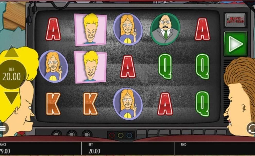 Screenshot of Beavis and Butt-Head online slot game. 