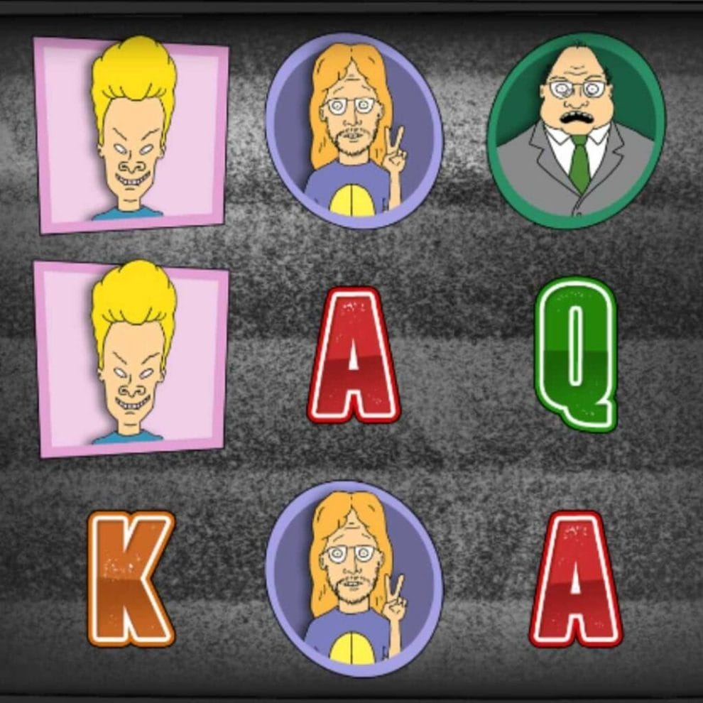 Screenshot of Beavis and Butt-Head online slot game slot symbols.