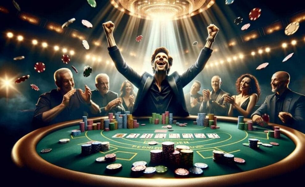 A man wins a game of poker
