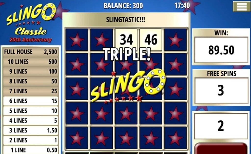 Gameplay in Slingo Classic - 20th Anniversary