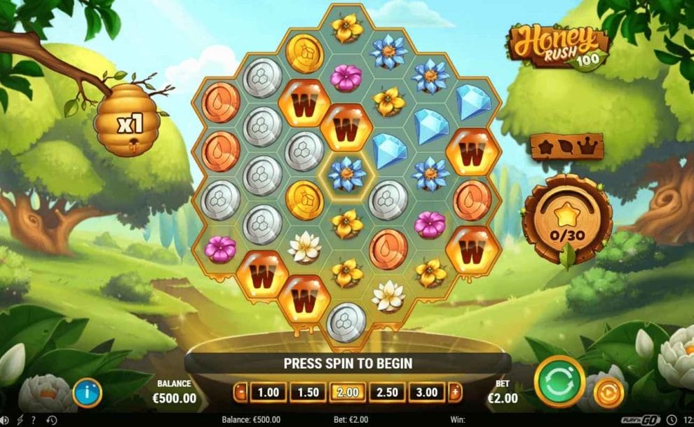 Gameplay with honeycomb symbols in online slot Honey Rush by Play’n Go