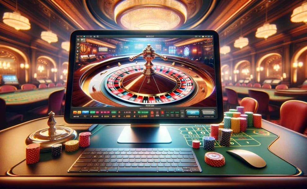 An animated digital roulette wheel and betting table on a computer screen