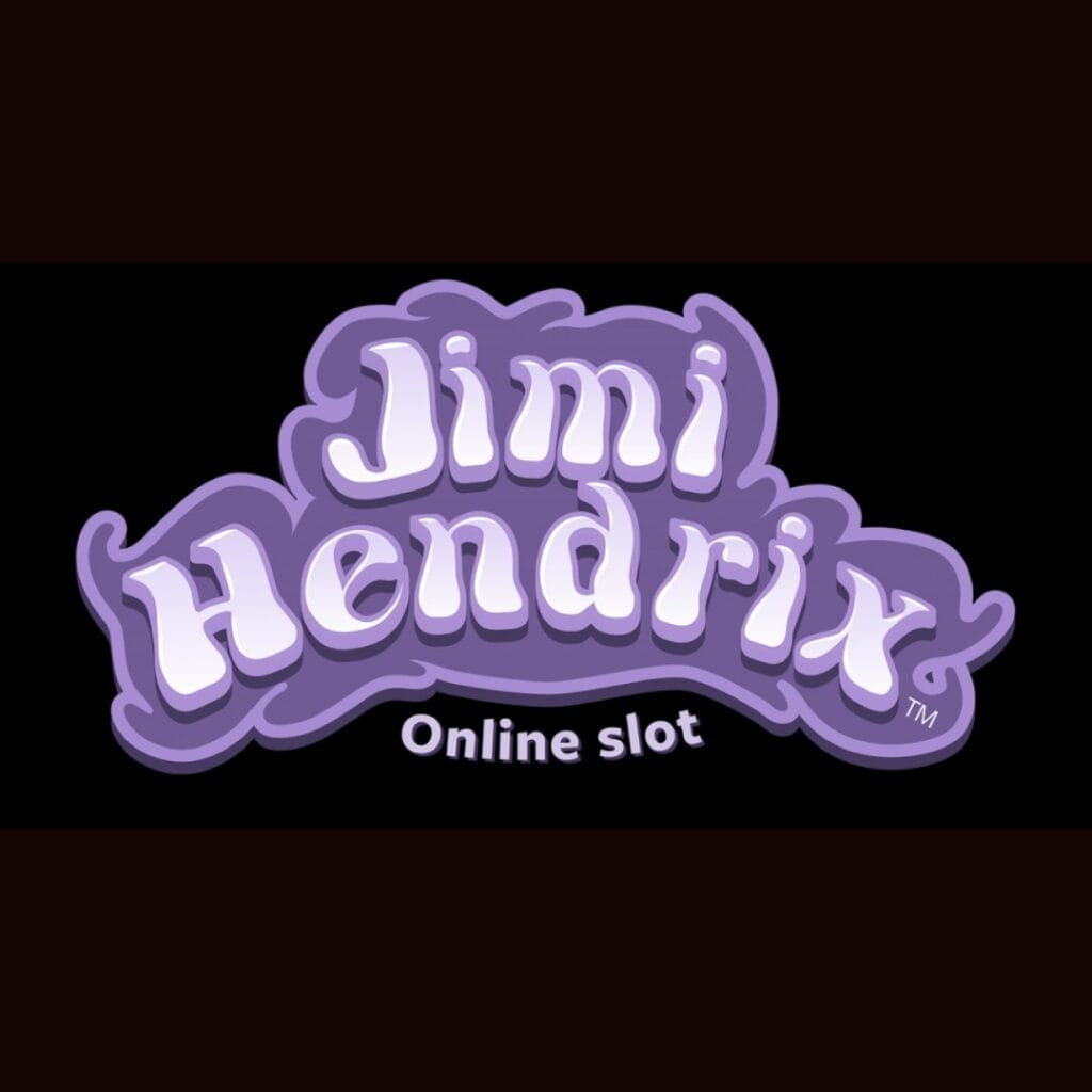 Jimi Hendrix online slot purple logo against a black background.