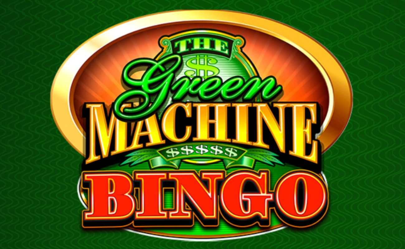 The logo for The Green Machine Bingo casino game with bright gold and red tones standing out against the green background.