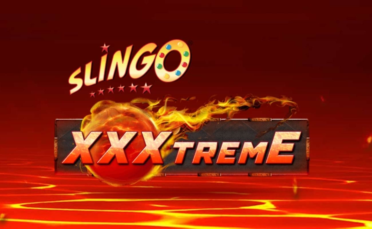 The Slingo XXXtreme logo against a fiery background made up of red, yellow, and orange tones, almost resembling lava.