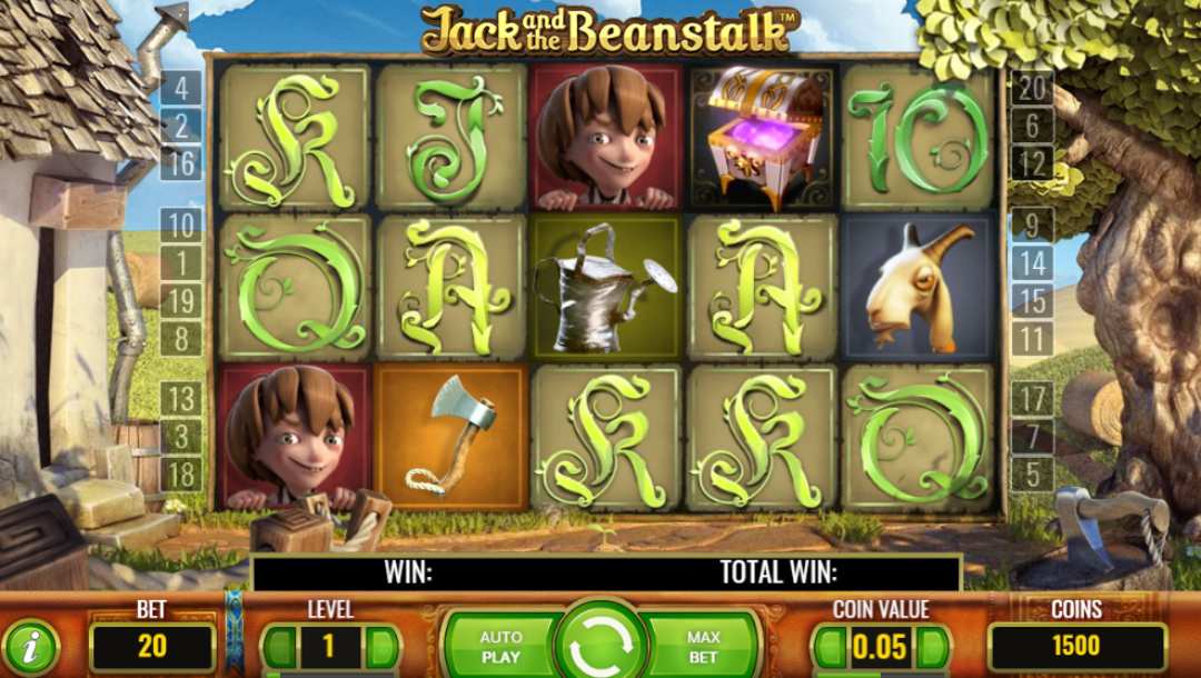 Jack and the Beanstalk with playing cards, a goat, axe, and Jack on the reels.
