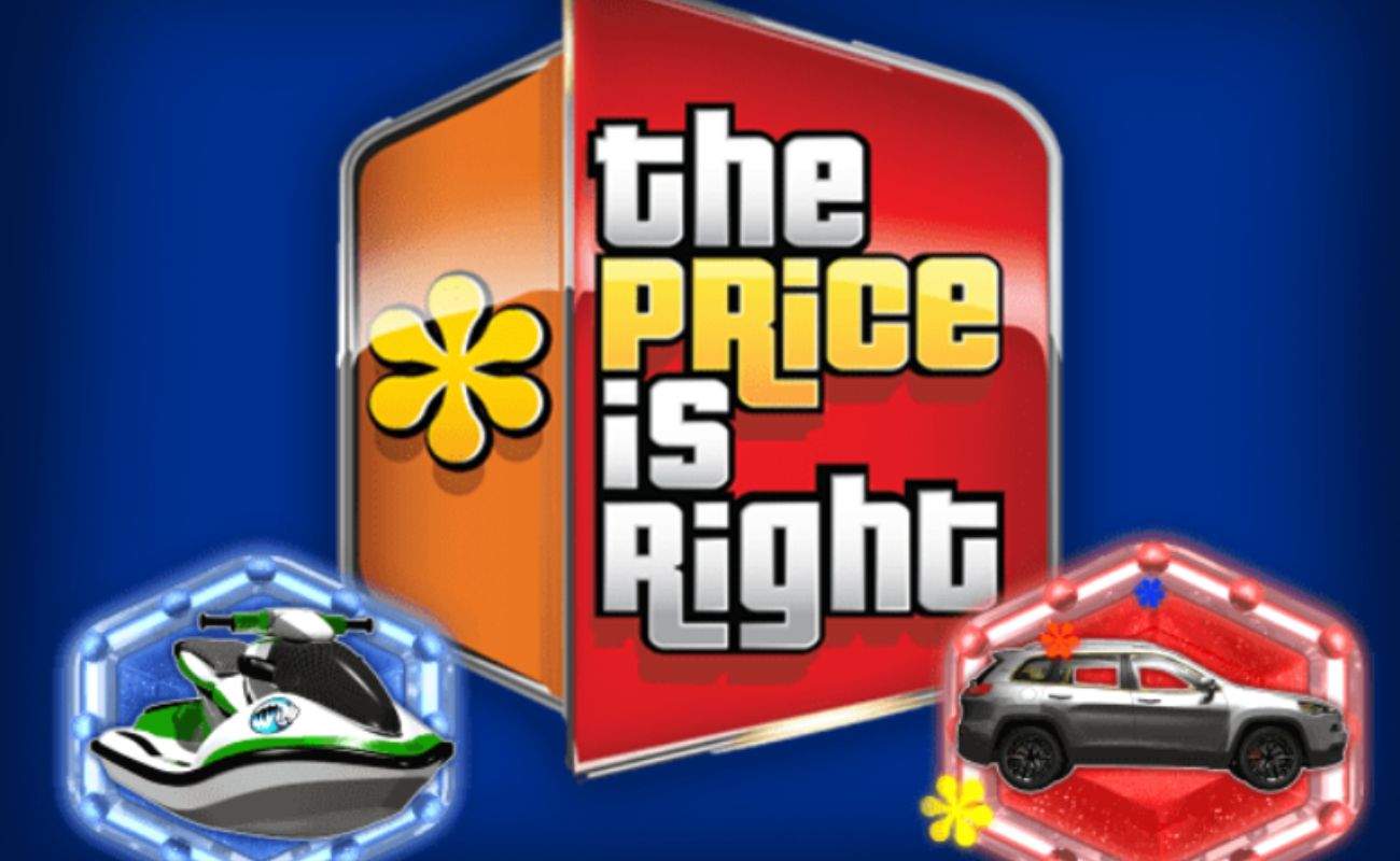 The title screen for The Price Is Right slot game by IGT, featuring the game’s logo on a blue background with depictions of the game’s Jet Ski and Car symbols at the bottom of the image.