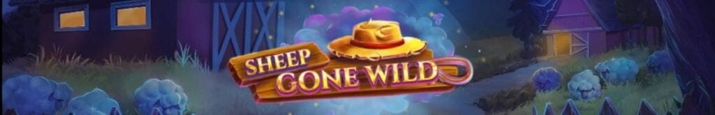 Sheep Gone Wild online slot game logo, with a farm in the background.