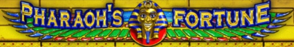 Pharaoh’s Fortune online slot game logo on a gold background.