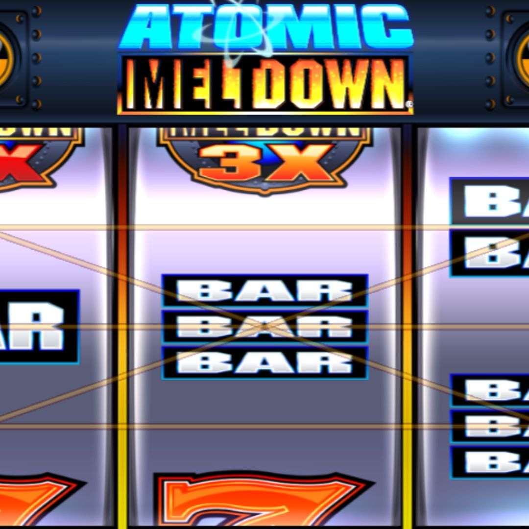 Closeup of the Atomic Meltdown online slot game reels.