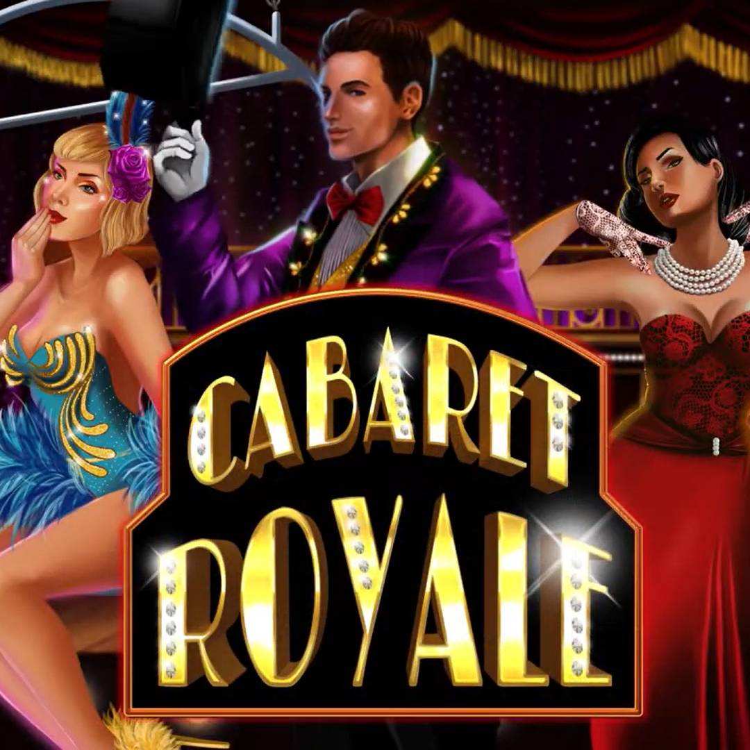 The title screen for Cabaret Royale. The title is set against a stage with red curtains. On the screen is a showgirl, a guest in a suit, and a guest in a red dress.