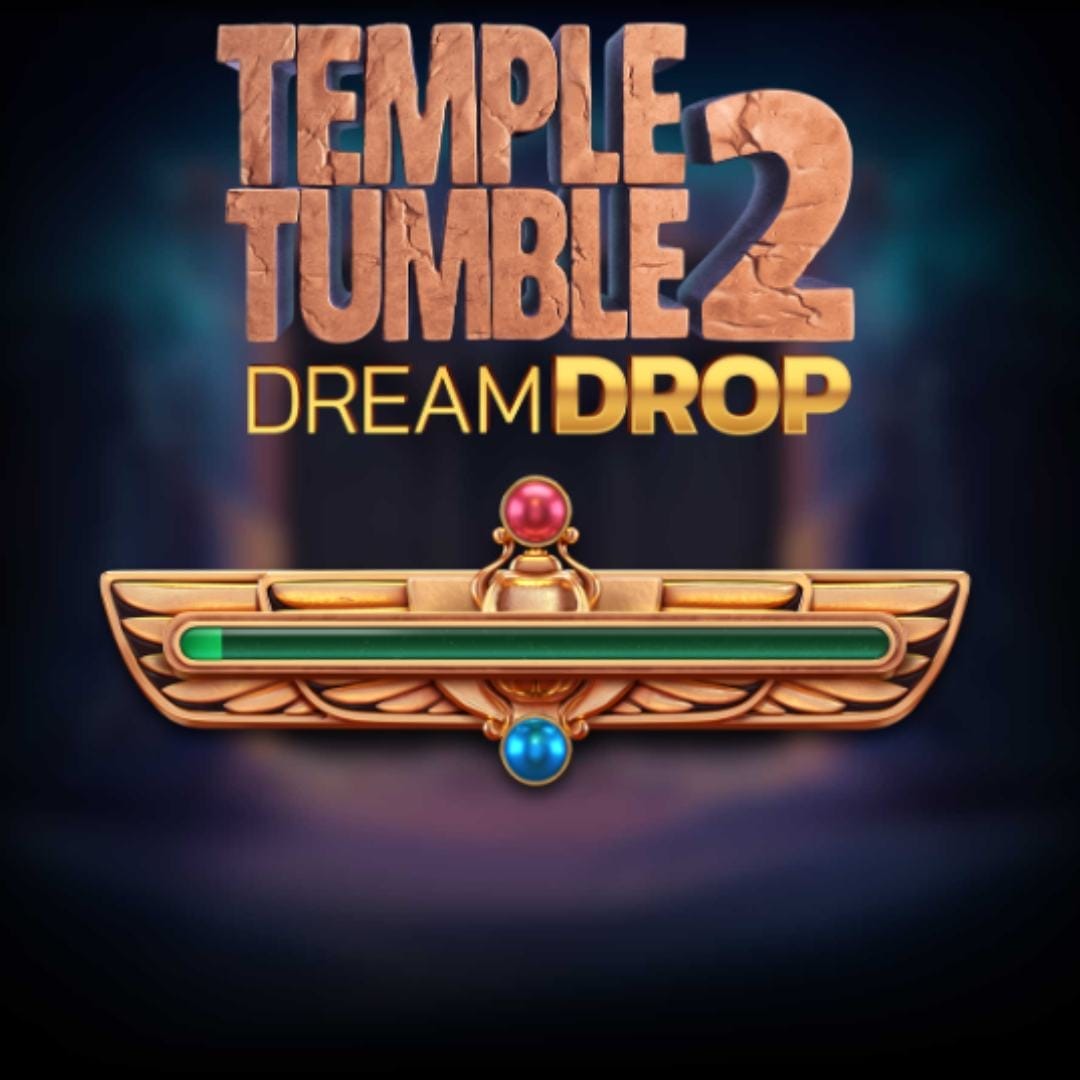 Temple Tumble 2 online slot title in a brick-like font. Below the logo is a loading bar with an ancient Egyptian-inspired look.