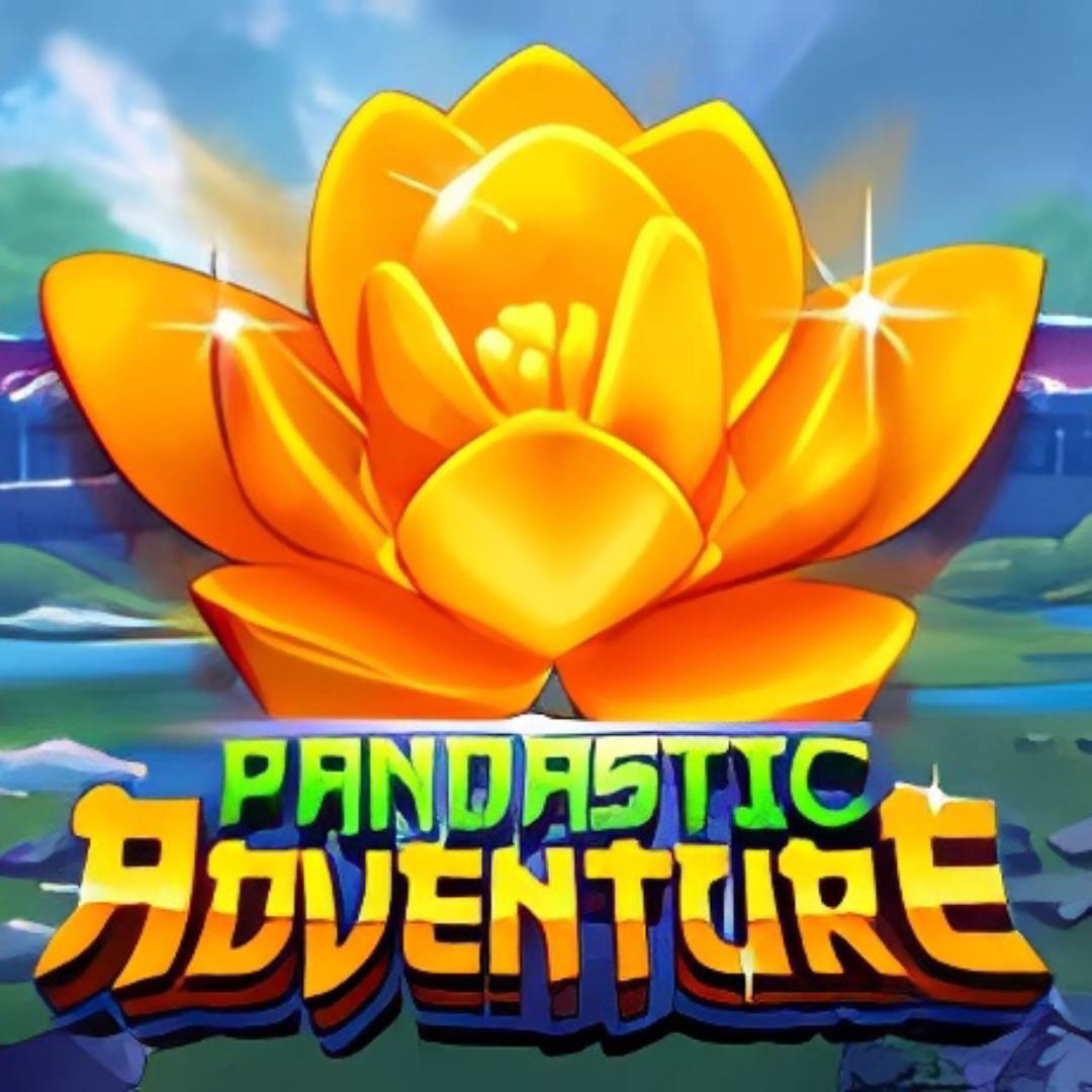 Borgata Exclusive: Pandastic Adventure online slot logo in yellow, orange and green. There is a yellow and orange lotus flower above the game’s logo. The background has blue and green hues.
