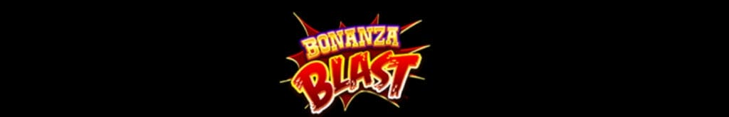 Bonanza Blast online slot game logo in yellow, red, and purple. The background is black.