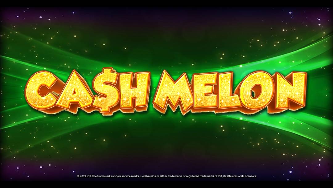 Bright gold ‘CA$H MELON’ text over green and black energetic background with sparkles.