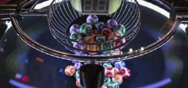 Colourful lottery balls in a lotto machine