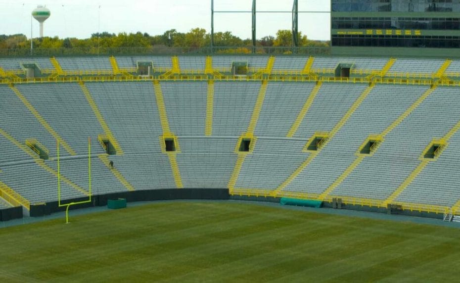  Photo of the inside of Lambeau Field, the iconic stadium for the Green Bay Packers.