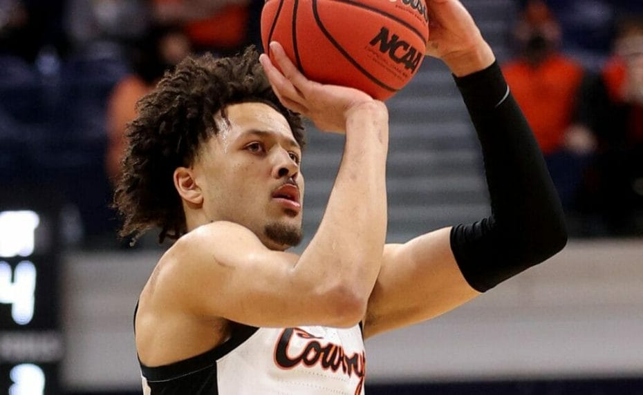 Cade Cunningham of the Oklahoma State Cowboys shoots a jump shot during the second round game of the 2021 NCAA Men’s Basketball Tournament. Photo by Gregory Shamus/Getty Images
