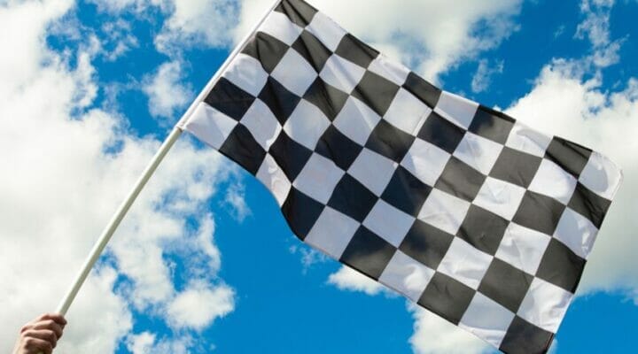 A checkered racing flag.