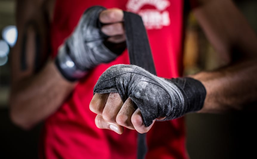 A fighter’s fist wrapped up.
