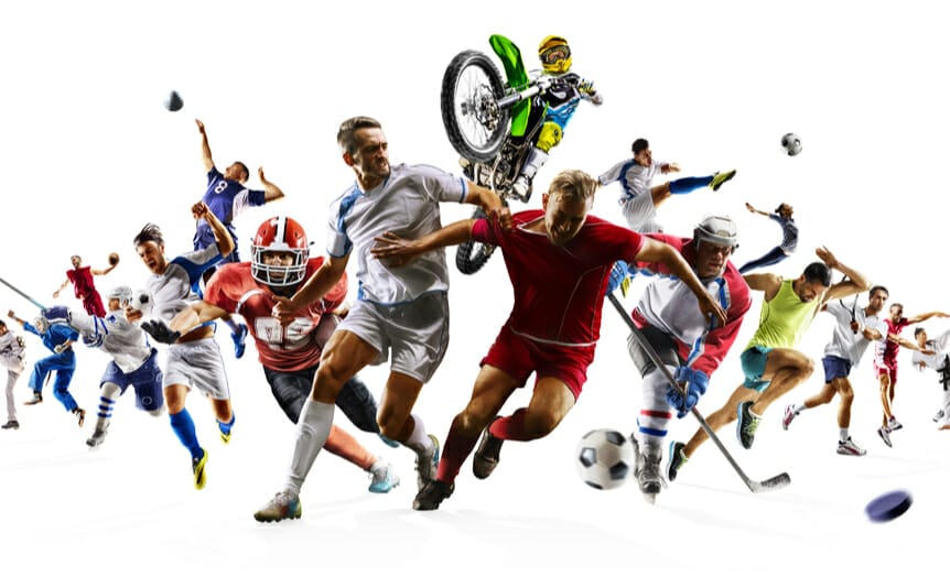 A variety of different sportspeople on a white background
