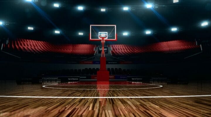 An empty basketball arena.