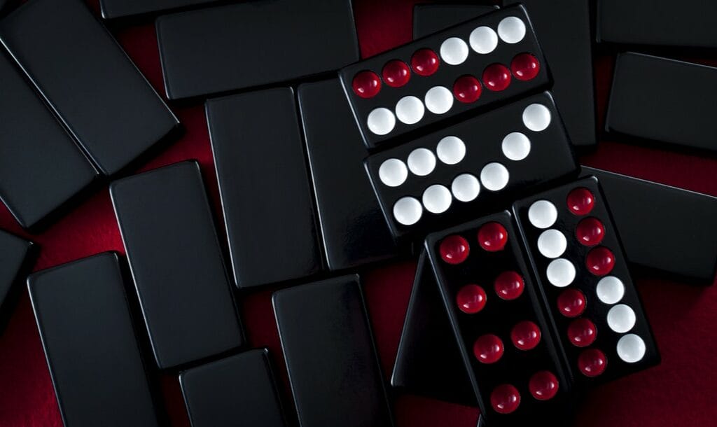 Chinese pai gow tiles on a red background.