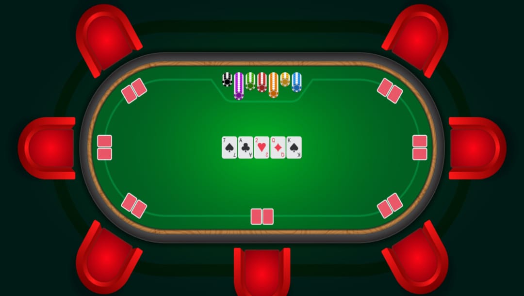 Poker table with red chairs vector illustration.