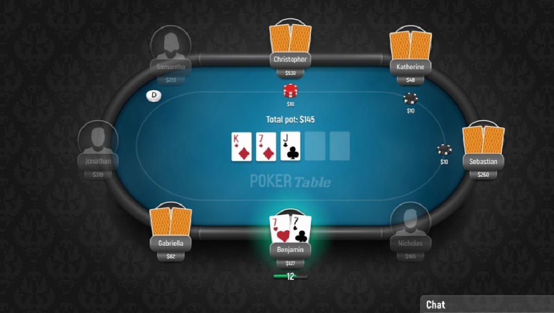 Aerial view of an online poker game.
