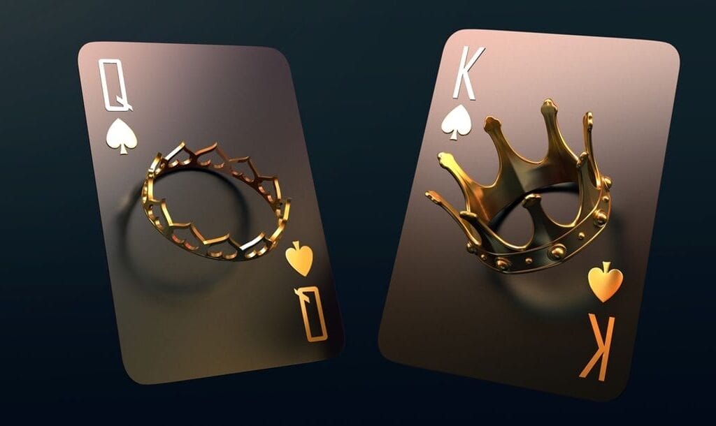3d rendering of queen and king playing cards.