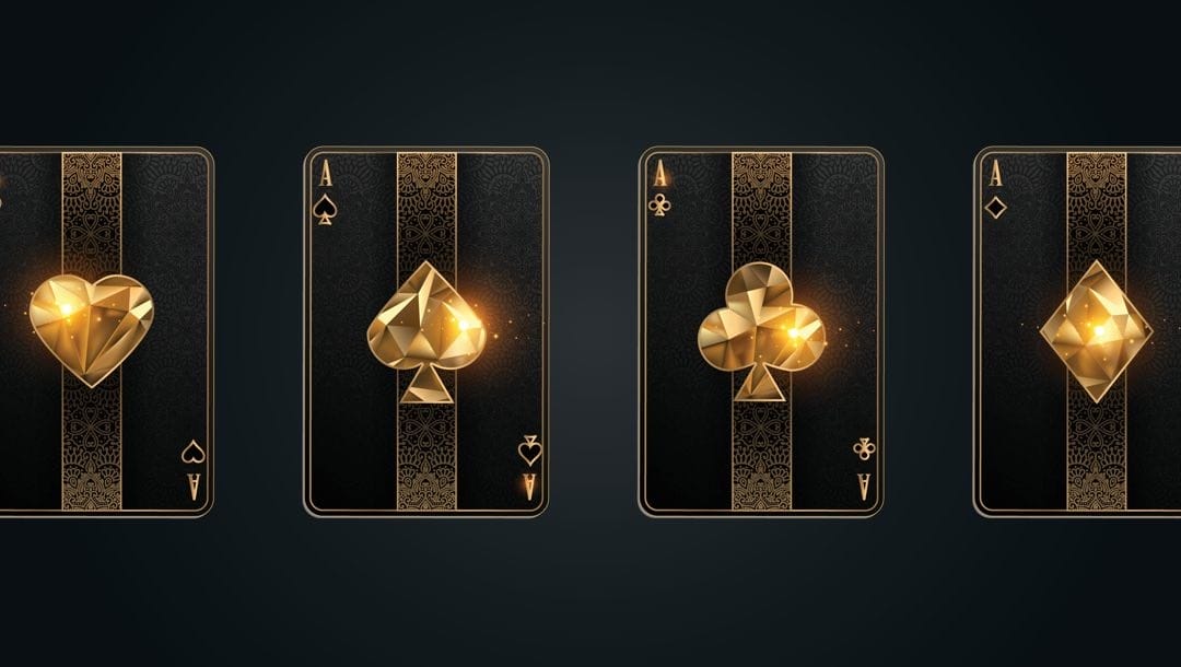 Four card aces featured in various suites.