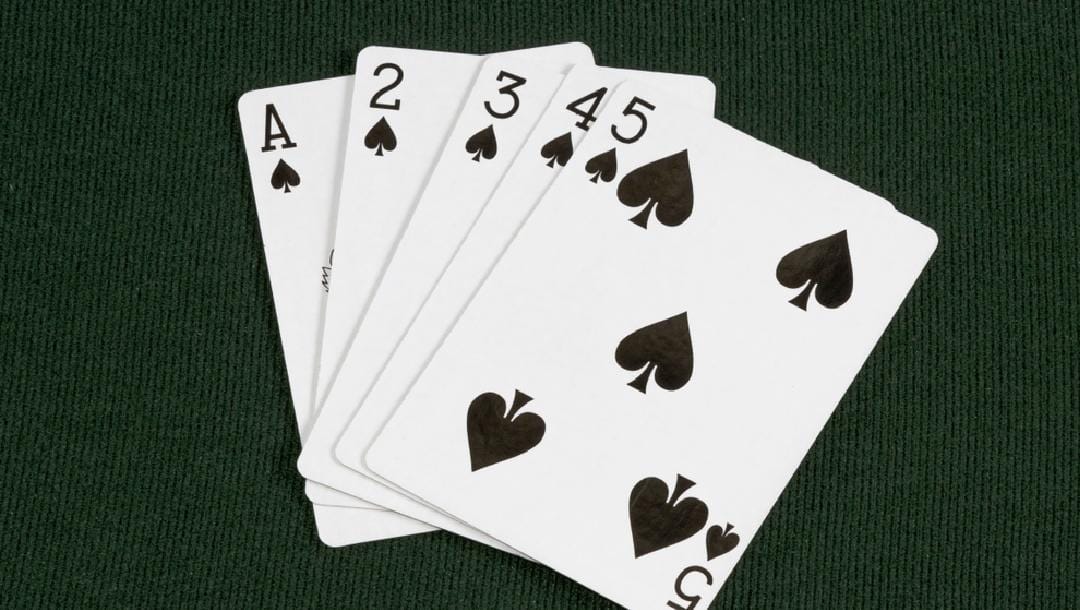 An ace to five straight poker hand.