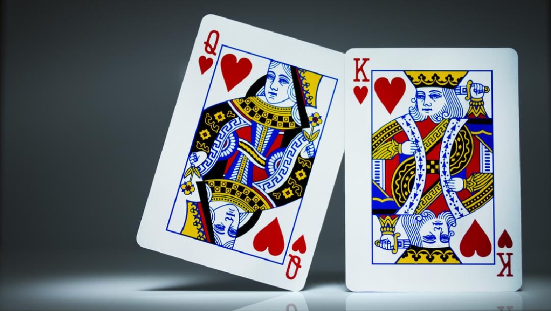 A king and queen card of hearts.