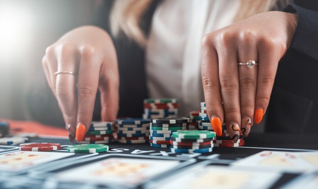 Woman plays poker