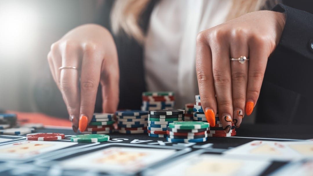 Woman plays poker