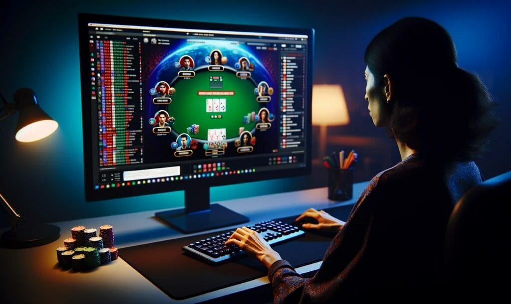 Woman plays online casino on her computer