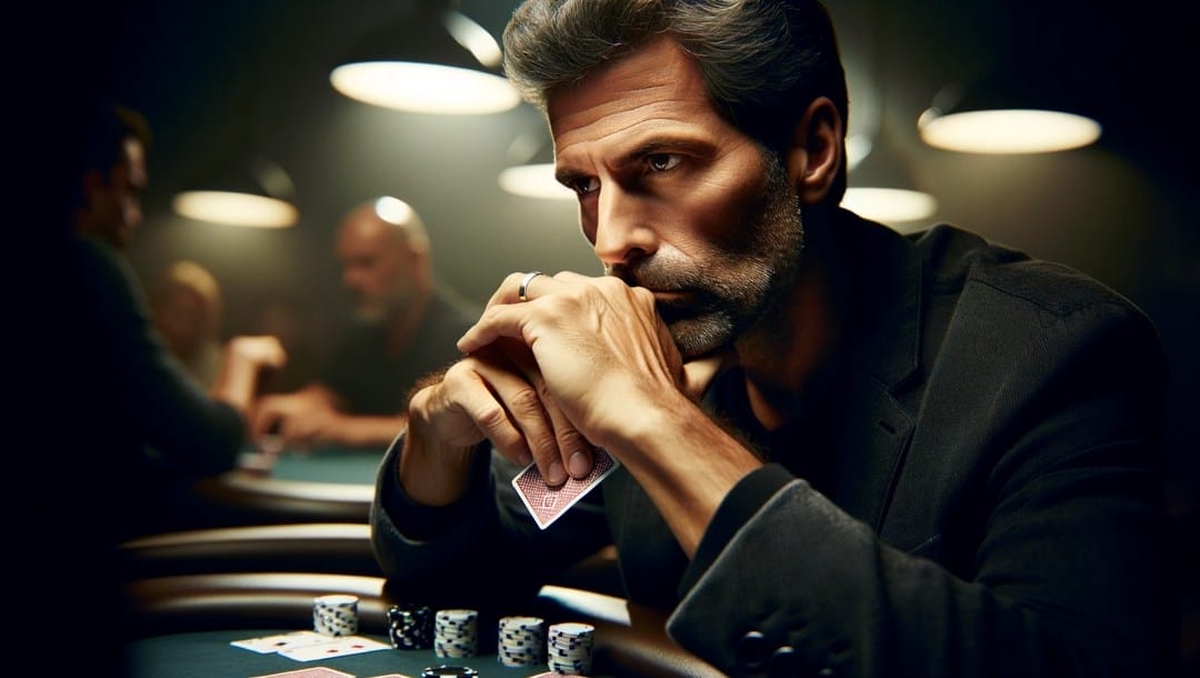 Man sits in concentration at poker table