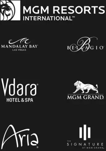 footer-resorts-logos-dark Logos of MGM Resorts International and its various Las Vegas properties.