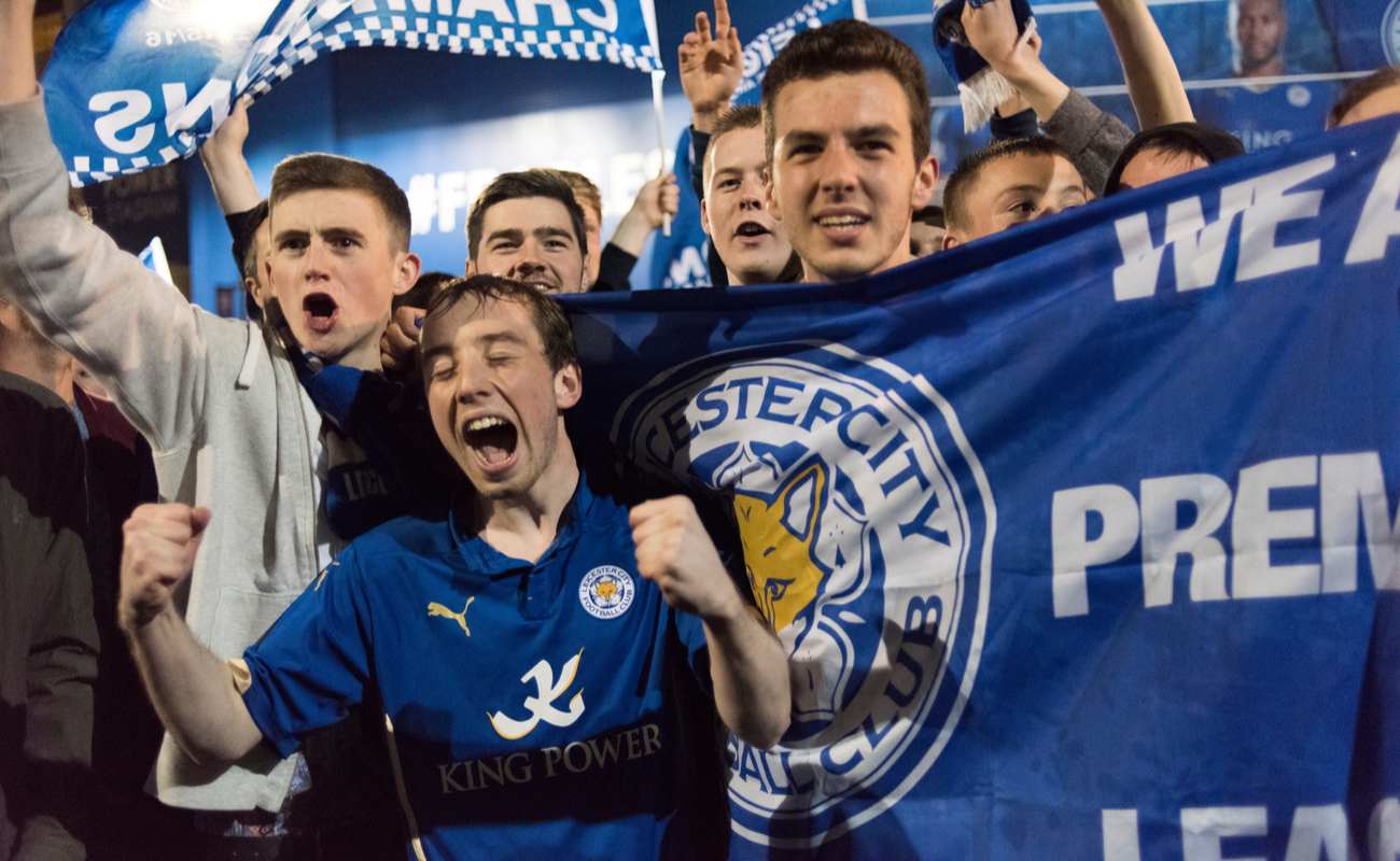 Leicester City fans on the streets celebrating the premier league title
