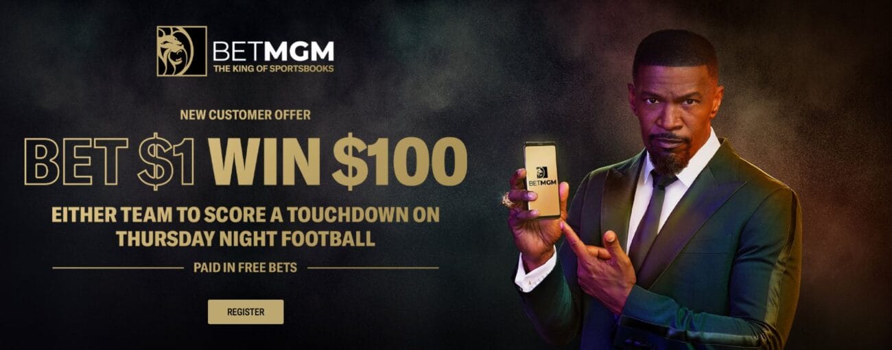 New customer offer banner for the Thursday night games as part of the Jamie Foxx "The King of Sportsbooks" campaign