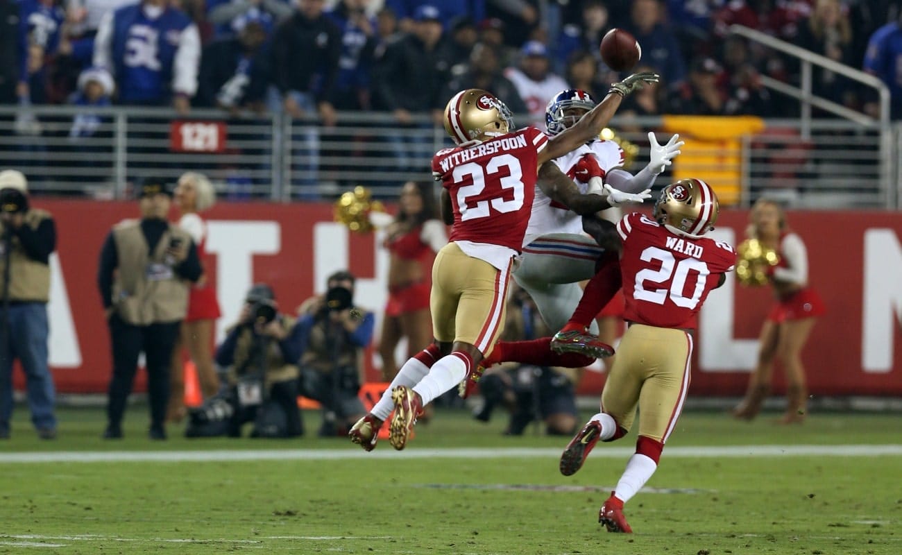 Ahkello Witherspoon #23 of the San Francisco 49ers in action during the game against the New York Giants at Levi Stadium on November 11, 2018 in Santa Clara, CA.