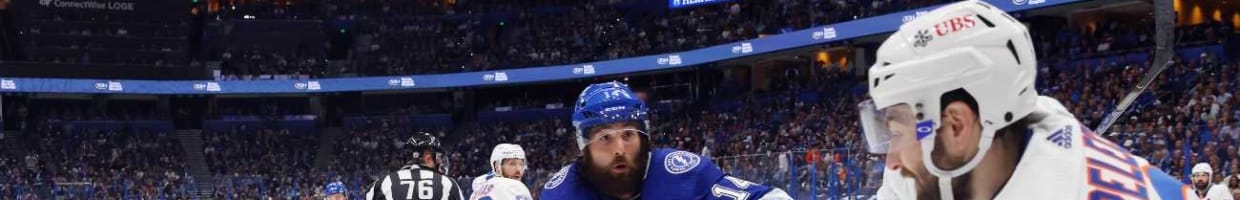 TAMPA, FLORIDA - JUNE 25: Pat Maroon #14 of the Tampa Bay Lightning skates against the New York Islanders in Game Seven of the NHL Stanley Cup Semifinals during the 2021 Stanley Cup Playoffs at the Amalie Arena on June 25, 2021 in Tampa, Florida. The Lightning defeated the Islanders 1-0 to move on to the Finals. (Photo by Bruce Bennett/Getty Images)